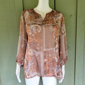 CHICO'S Light Brown Print Tunic Top Sz 2 or US 12